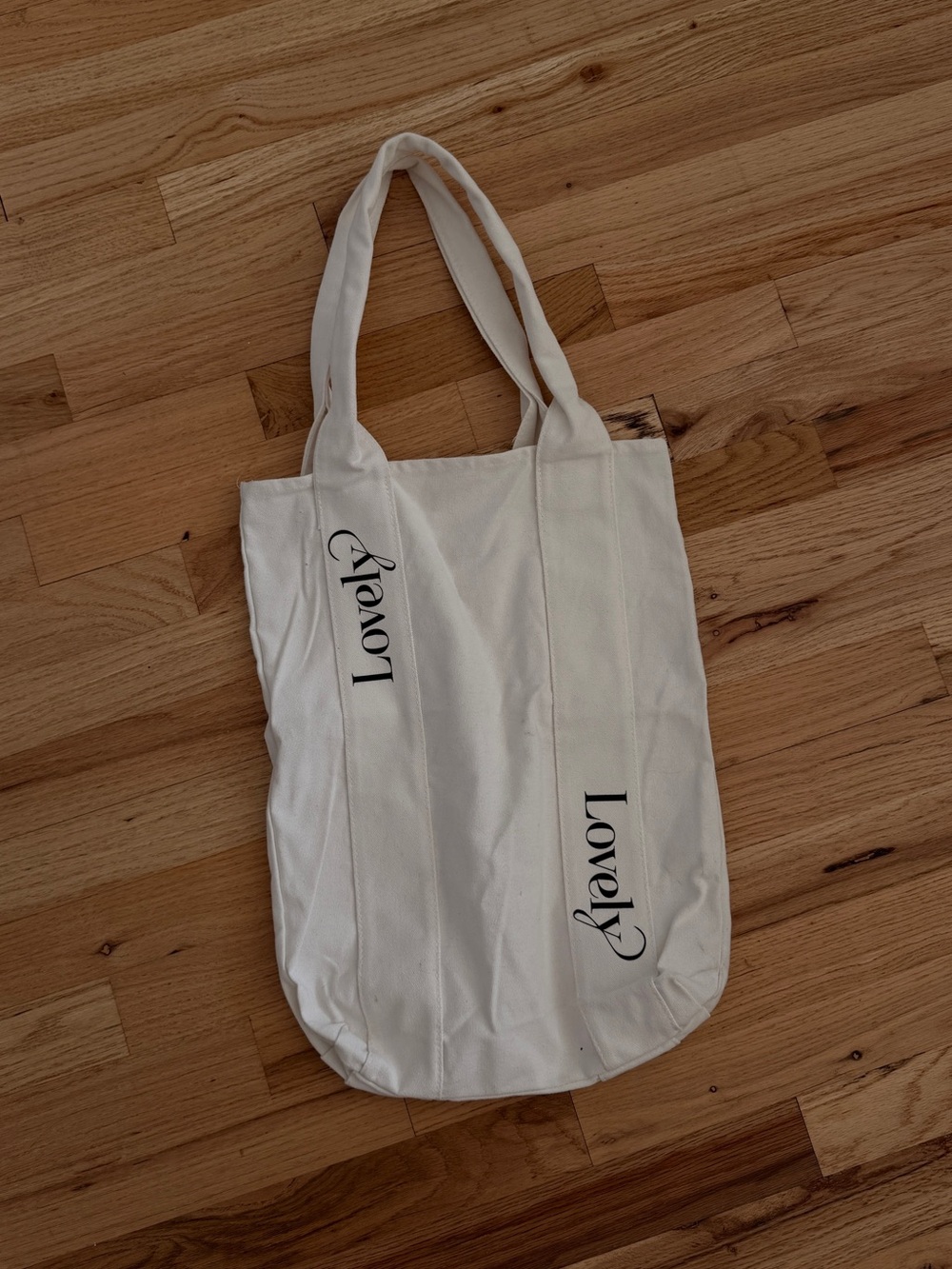 Lovely Canvas Tote Bag in White with Black Logo